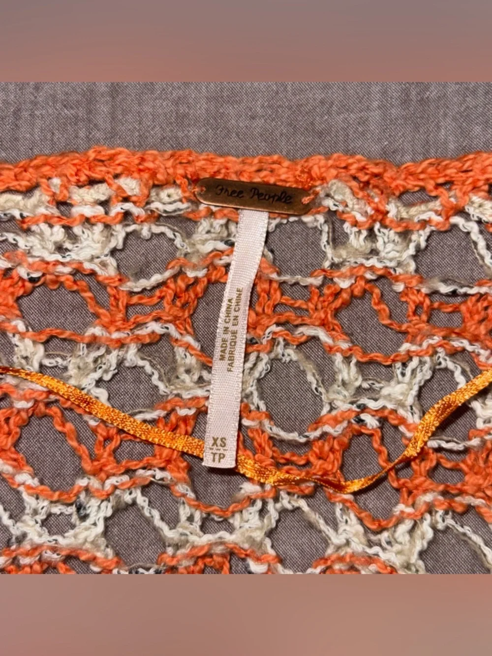 Free People Vintage Crochet Knit Crop Sweater Boho Open Weave Rare XS
